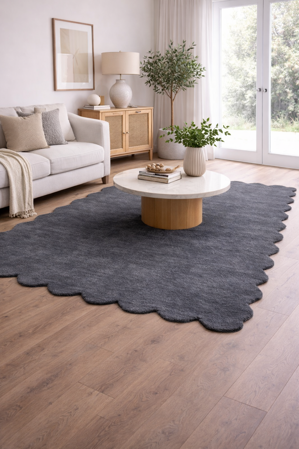 Virelle Denim Grey Scalloped Wool Rug