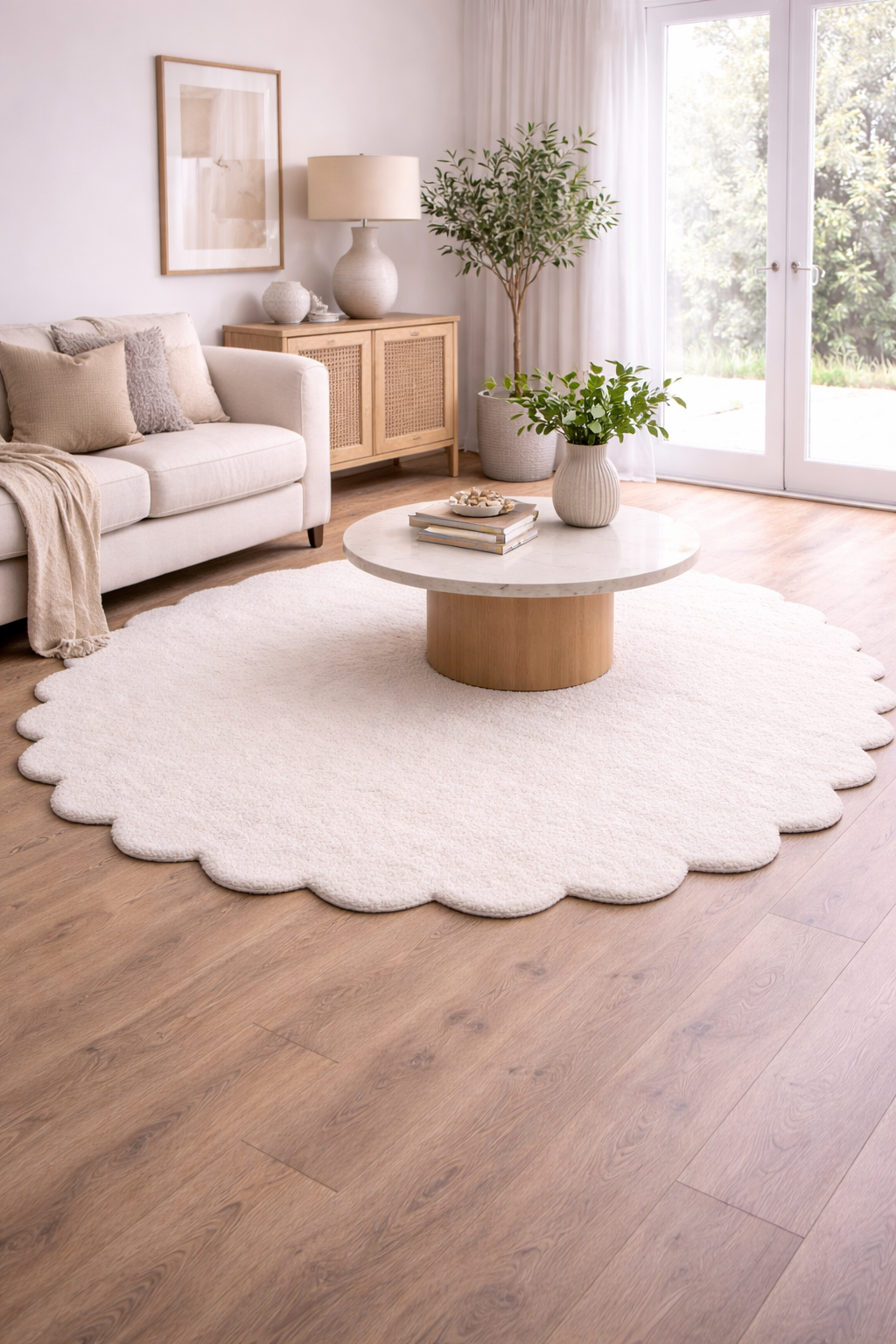Virelle White Scalloped Wool Rug