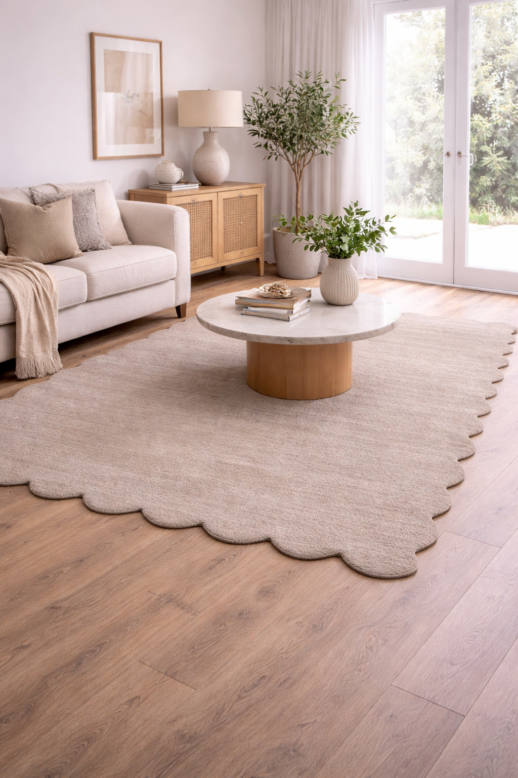 Virelle Greige Scalloped Wool Rug