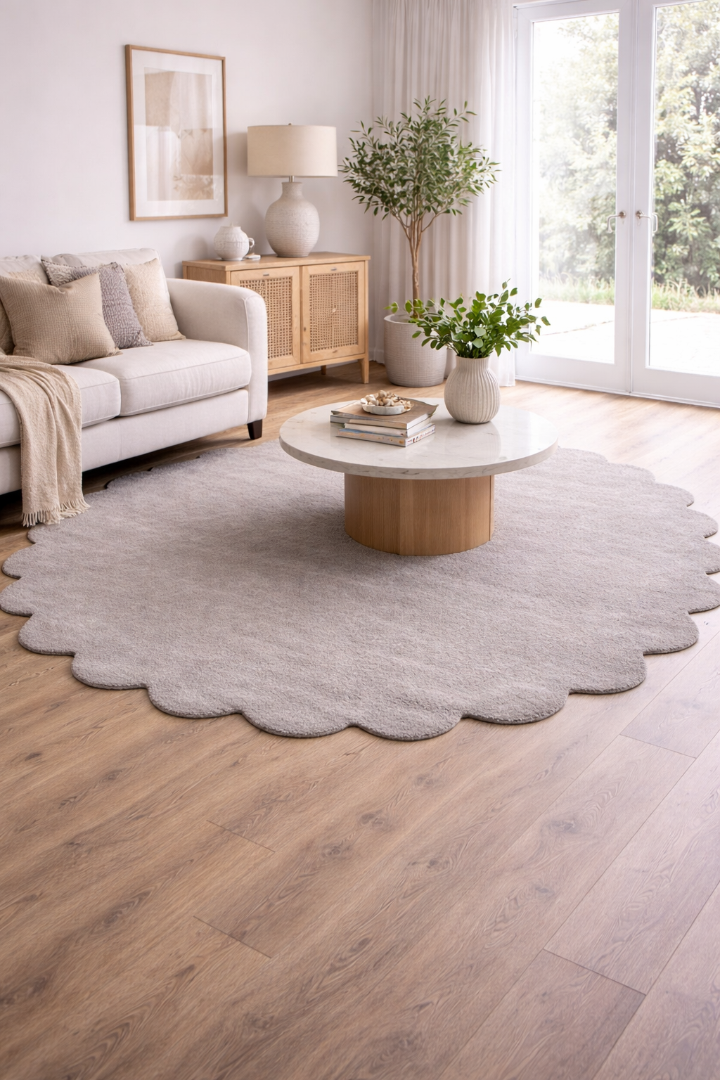 Virelle Stone Grey Scalloped Wool Rug