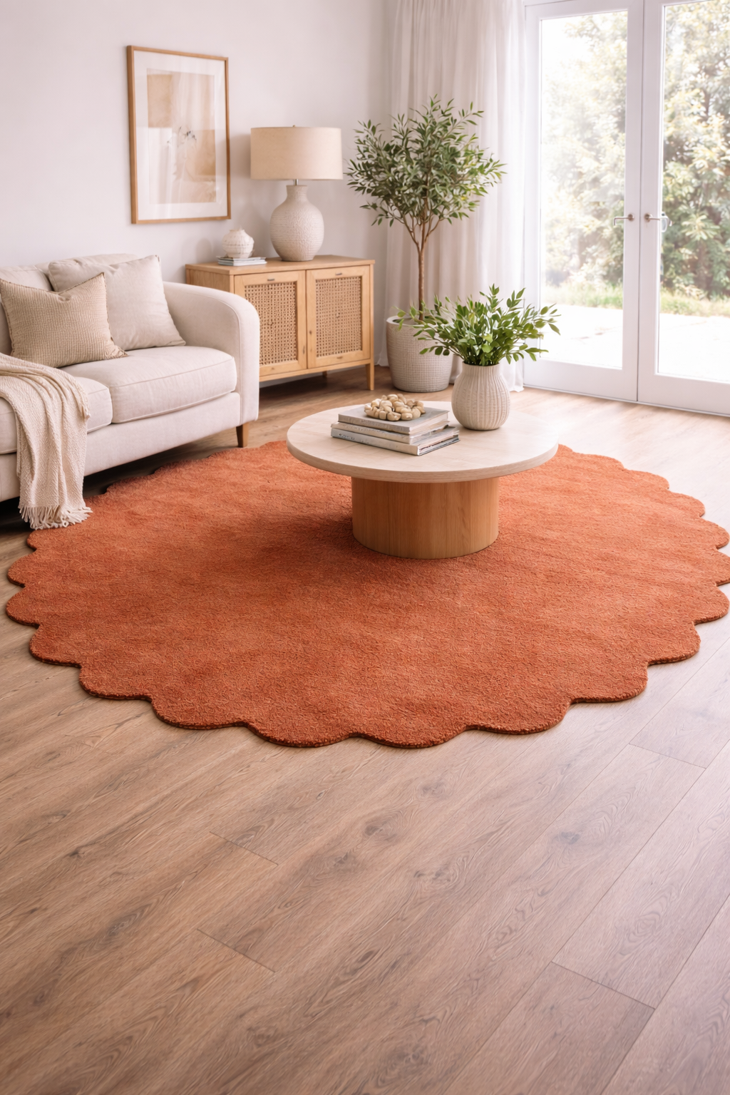 Virelle Rust Scalloped Wool Rug