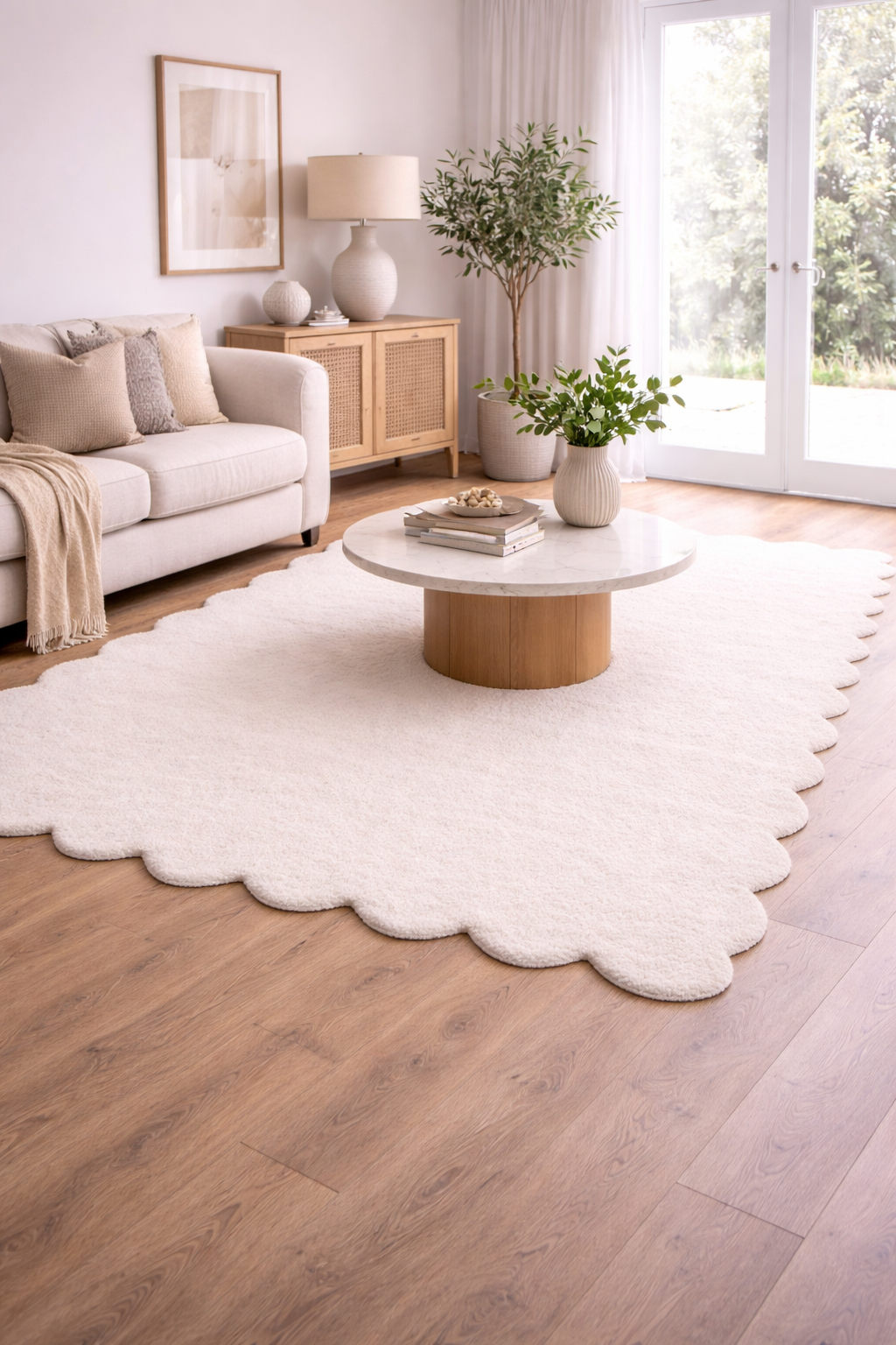 Virelle White Scalloped Wool Rug